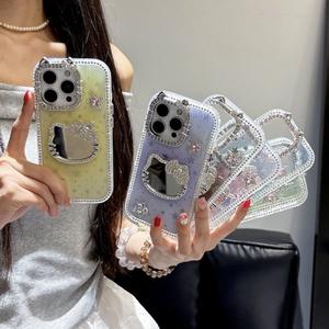Fashion Cat Ear Double-Sided Diamond Star Mirror Phone Case For iPhone 17, 16, 15, 14 Plus, 13, 12 Pro Max Protective Case