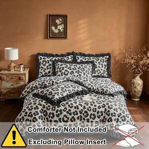 2/3 Counts Leopard print duvet cover set with black ruffles, featuring a smooth zipper and corner straps. Romantic bedroom decoration, breathable comfortable bedding. No filling, includes matching pillowcases. holiday or birthday gift, all seasons.