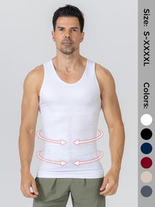 LGBTQ+ Men's Solid Compression Shapewear Tank Top, High Stretch Tummy Control Shaper Vest, Waist Trainer, Men's Shapewear for Summer, Summer Wear 2024, Mens Compression Top