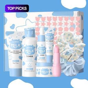 Laikou Milk Skincare Set, Cleanser 50g + Water 100ML + Serum 17ML + Eye Cream 15g + Moisturizer 25g + Lip Balm 3.5g + Acne Patches X3, Hydrating Set