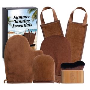 5Pack Self Tanning Mitt Applicator Kit Tanning Mitts Self Tanner Applicator Set, Includes Self Tanner Gloves, Back Tanning Applicator, Exfoliating Mitts, Exfoliating Tool, Body Back Scrubber, & Large Body Brush,Ideal for Women's Gifts, Body Care Tool