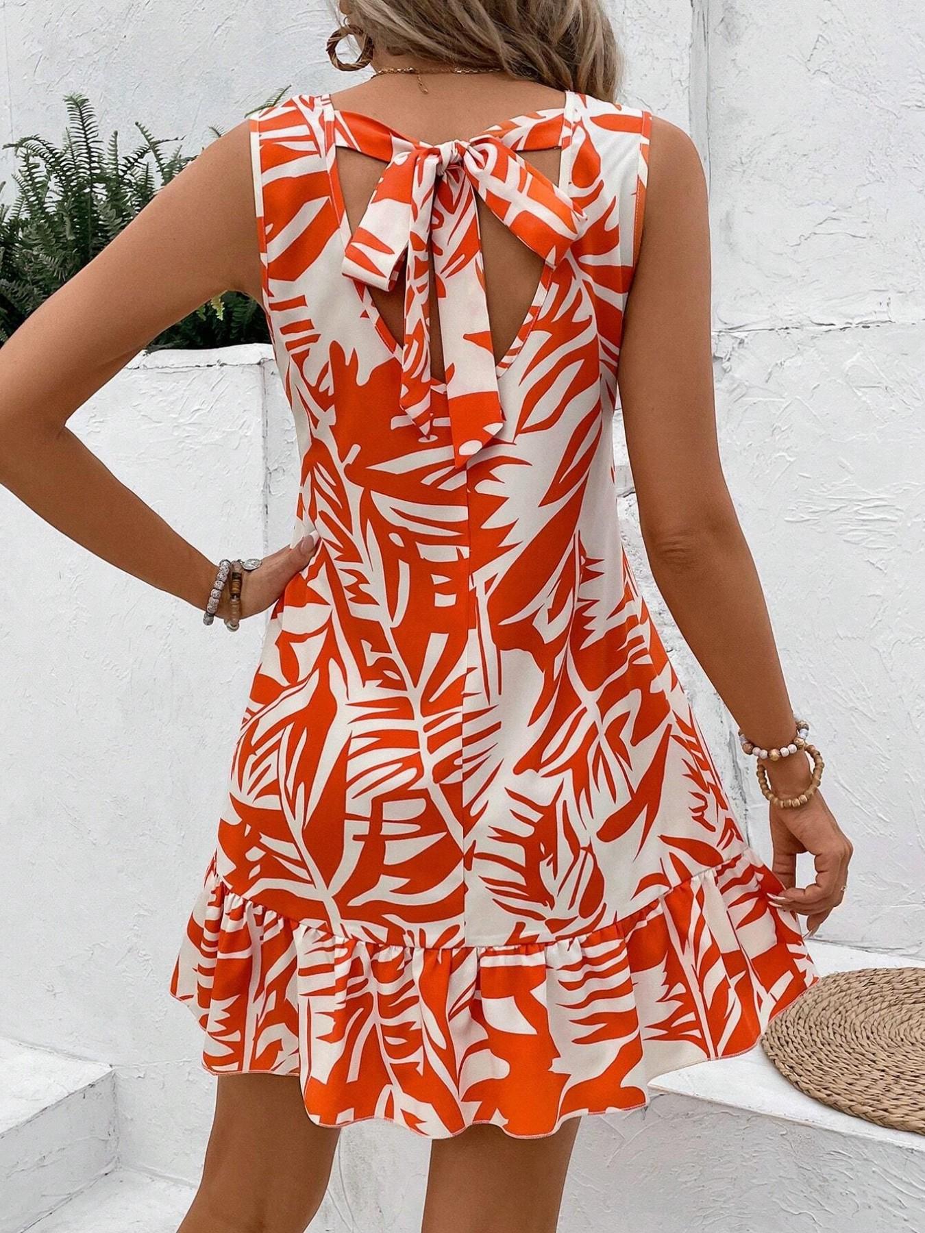 Women's Leopard Print Tank Dress, Casual Sleeveless Ruffle Hem Dress for Summer, Ladies Clothes for Beach Holiday Ruffled