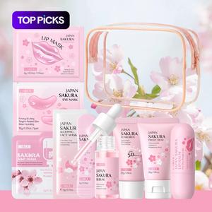 LAIKOU Japan Sakura 9in1 Portable Travel Skin Care Set, Daily Sun Protection, Hydrating & Moisturizing Kit, Lip Care Set, Perfect for Travel, Vacation & Daily Use