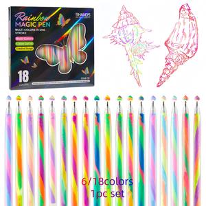 6/18 Color One-Pen Three-Color Rainbow Spiral Pen, DIY Gradient Glitter Drawing Marker Highlighter, Special Effect Drawing Pen, Student Art Drawing, Handmade Journal Gel Pen, Stress-Relieving Drawing