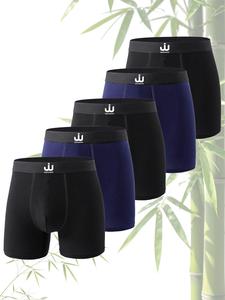 5-Pack Bamboo Fiber Men's Long Boxer Briefs Casual Anti-curling Boxer men Breathable Cool Men's underpants Suitable for all seasons Underwear man