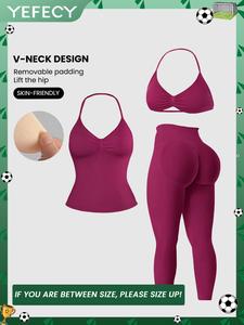Women's Halter Top + Sports Bra + High Waist Tight Pants 3 Piece Set, Detachable Pads, Butt Lifting, Abdominal Support, Yoga Fitness Daily Wear