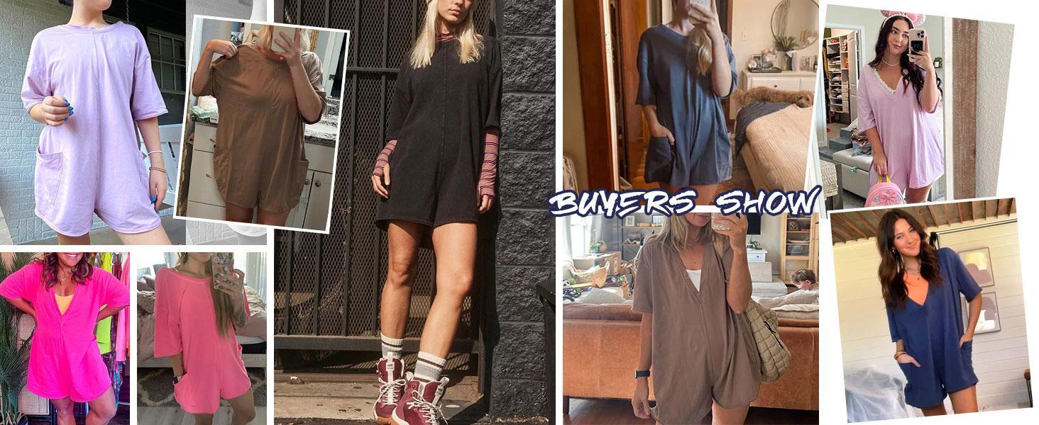 Omoone Women's Oversized Athletic Jumpsuit Casual Romper Overall Workout Tee Hot Short Romper
