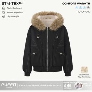 PUFFIT STM-TEX Faux Fur Lined And Trim Bomber Jacket,Elegant And Sophisticated,Enhances Warmth,Providing A Soft,Beautiful And Warm,Offering Both Style And Practicality,Y2K Style