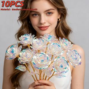 10 Colorful Gradient Crystal Rose Bundle - Artificial Bouquet Brilliant Eternal Crystal Roses, Vase Decoration, Suitable for Wedding, Mother's Day, Valentine's Day, Lover Gifts, Birthday Party Decoration, and Festival Party Atmosphere Decoration