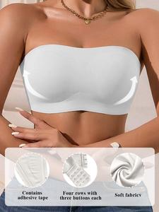 Seamless Non-Slip Strapless Bandeau Bra With W-Shaped Jelly Strip Support, Strong Lifting And Anti-Sagging, Breathable Skin-Friendly Fabric, Adjustable Back Hooks, No Show Under Clothes, Perfect For Off-Shoulder Tops, Slip Dresses And Tight Outfits.