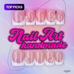 Delicatething Y2K Style Duckbill Square Nail Set, Nail Art Handmade French Design, Includes Jelly Glue, Crystal Stick, File, Perfect Gift for Women