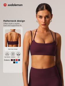 Women's Solid Color Halter Neck Sports Bra, Casual Comfortable Breathable Sports Bra, Ladies Sportswear for Indoor Outdoor Wear, Wireless Sports Bra