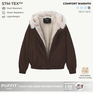 PUFFIT WarmCore Faux Fur Lined And Trim Puffer Bomber Parka,Elegant and Luxurious, Providing Warmth and Style,Cozy and Fashionable,Y2K Style