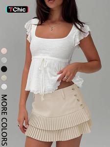 1 piece Women's Square Neck Knitted Top, Sweet Style Belted Waist Design, Perfect for Everyday, Valentine's Day & Daily Commute & Vacation