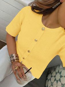Women's Plain Button Front Sweater Cardigan without Bottom, Casual Short Sleeve Cardigan for Summer, Ladies Knitwear for Daily Wear