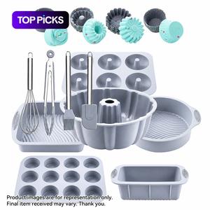 Silicone Baking Set, 34pcs/set Non-stick Silicone Baking Tool Set, Including Baking Pan, Cake Pan, Donut Pan, Muffin Pan, Beater, Brush, Clamps, Baking Tool Set for Home Kitchen
