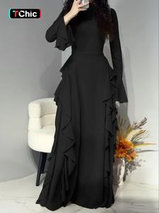 Women's Plain Ruffle Trim   Dress, Elegant Long Sleeve  Dress for Party Holiday Wedding Guest, Ladies Spring & Fall Clothes