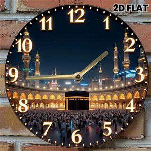 Kaaba Mecca Islamic Wall Clock, 12 Inch Silent Non-Ticking Quartz Clock, Muslim Holy Mosque Aesthetic Wall Decor for Living Room Bedroom, Battery Operated Easy to Read Decorative Wall Clock for Ramadan Eid(Without AA batteries)