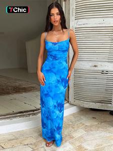 Women's Rose Print Ruched Lace-Up Backless Cami Dress, Casual Chic Fitted Lightweight Sleeveless Spaghetti Strap Bodycon Long Dress for Summer, Fashion Women's Dress for Beach Holiday, Elegant Minimalist Dress for Women, Casual Elegant Dresses