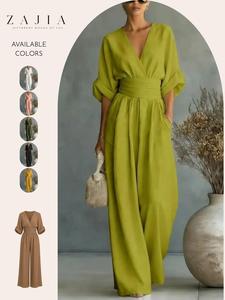 Women's Elegant One Piece, Soft Lightweight Wide Leg Jumpsuit, High Waist Design, Fit, Ideal for Brunch & Events, Stylish and Comfortable