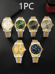 Men's Business Fashion Rhinestone Decorated Analog Quartz Watch, Calendrier Watch for Party, Daily Clothing Decor, Exquisite Watch for Birthday Gift with Box Gift
