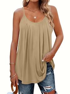 Spring Summer New Lightweight Halter Vest Top, Chest Pleated Design, Casual Daily Wear, Elegant Fitted Plain Pattern
