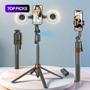 Smart Face Tracking Selfie Stick, Rechargeable 360-rotatable Auto Face Tracking Phone Holder with 2 Fill Light, Phone Accessories for Vlog Recording, Tripod Stabilizer, Smartphone Vlogging Kit, Selfie Stand