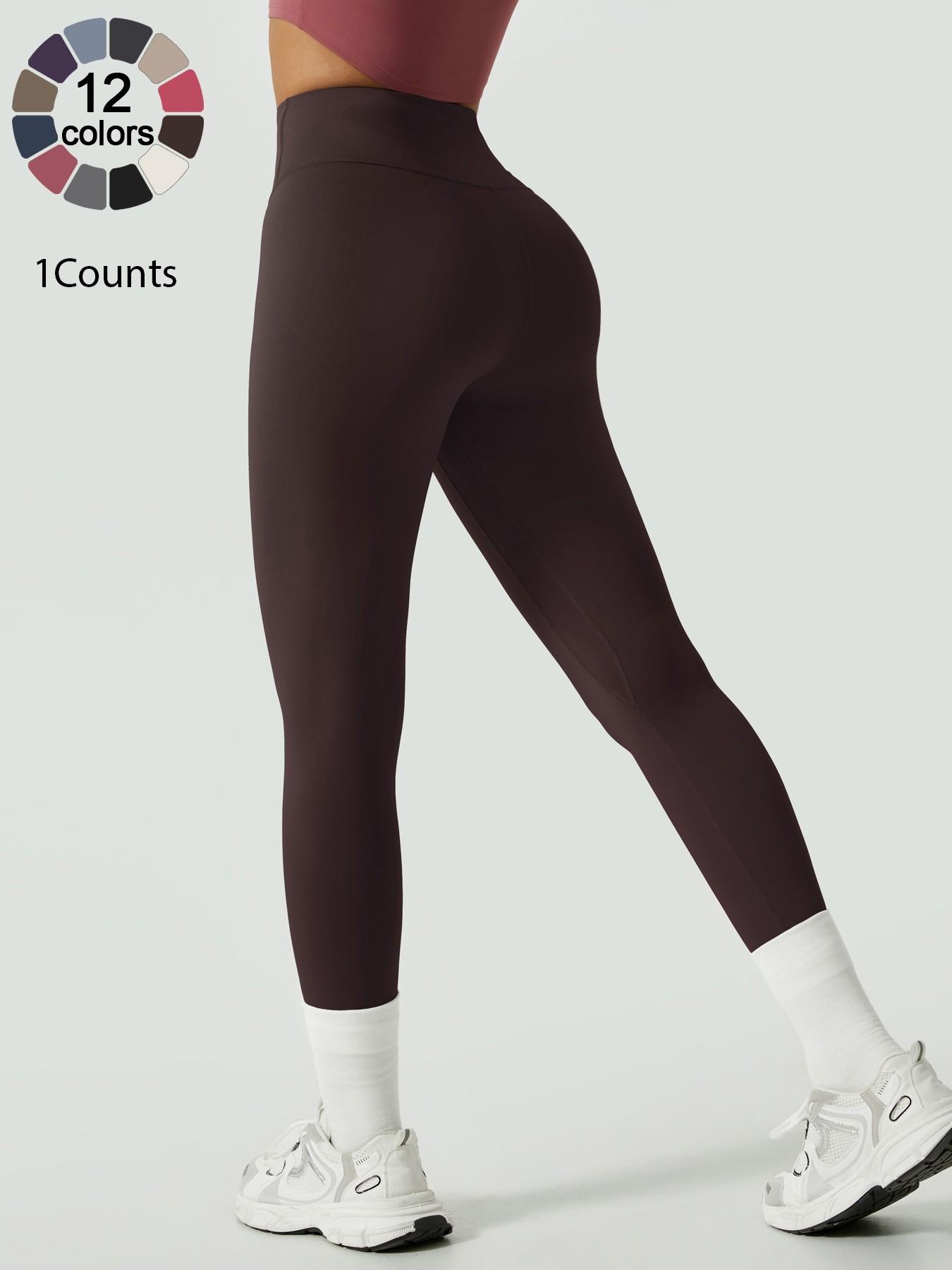 Women's Solid High Waist Sports Stretchy Athleisure Fitness Tight Fit High Waisted Leggings, Casual Comfy Breathable Athletic Skinny Fitness Training Pants for Yoga Gym Workout, Ladies Sportswear for All Seasons