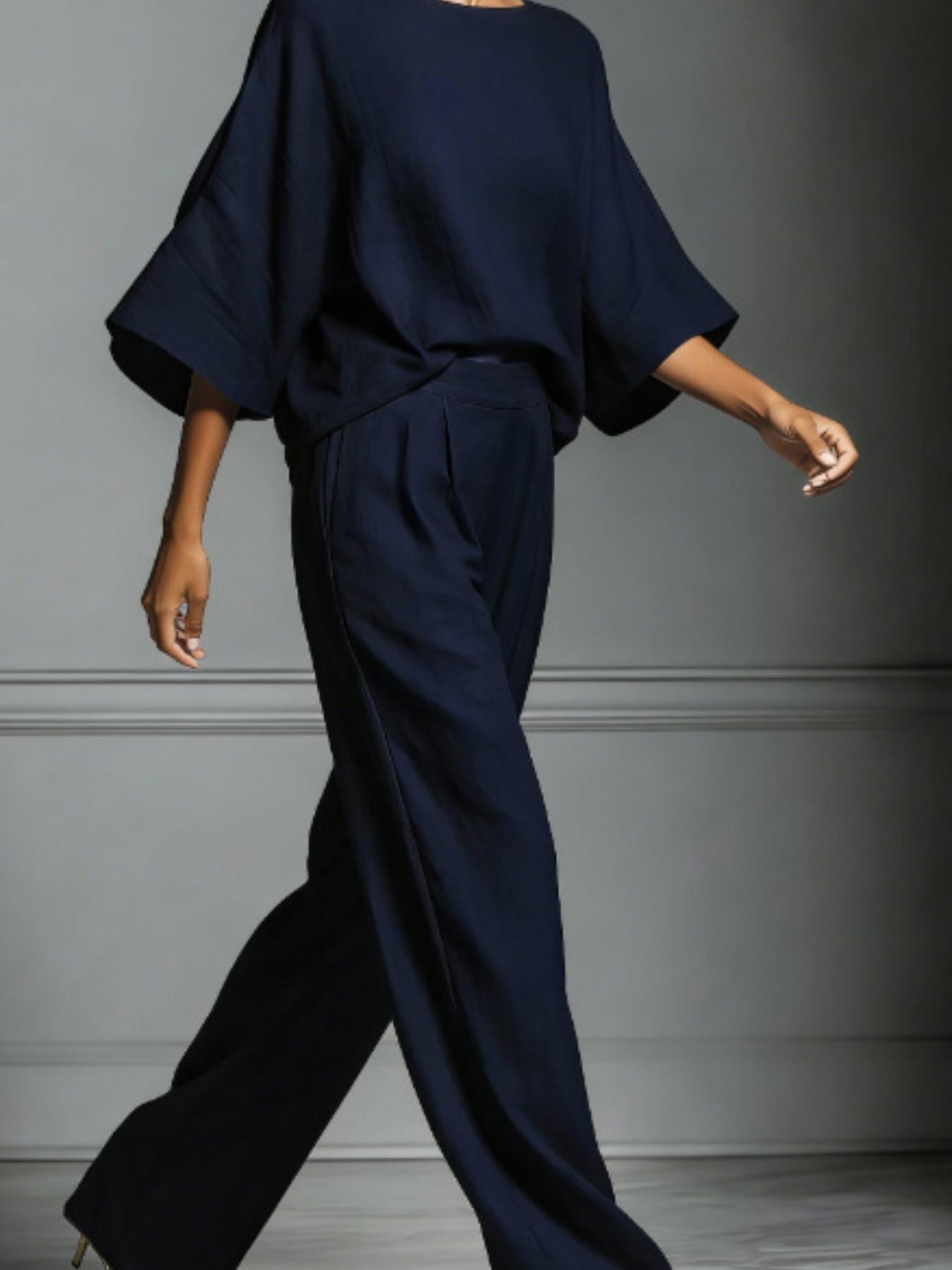 Women's 2026 Summer New Fashion Elegant Bell Sleeve Linen Set, Casual Stylish, European and American Style, Comfortable and Chic