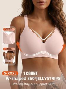 Jelly Wireless Push-Up Bra, Micro V Wave Edge Design, Seamless Breathable Comfort, Medium Support, All Seasons, Fitted Casual Style