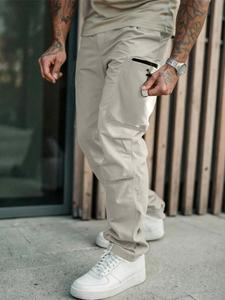 Men's Streetwear Cargo Pants, Drawstring Pockets, Breathable Fabric, All-Season Casual Wear, Perfect for Daily Activities