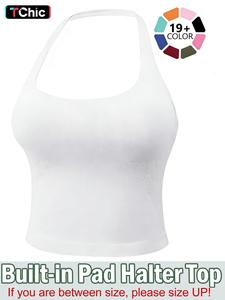 women's solid removable chest pad sports tank top, casual comfort and durability halter neck sports top for yoga gym workout, ladies sportswear for all seasons, sleeveless gym tops, activewear, casual sporty top