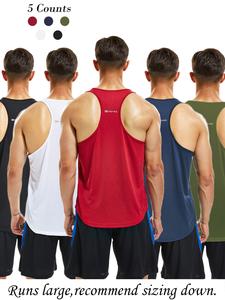 Men's 3 Counts Letter Print Round Neck Sports Tank Top, Loose Breathable Comfort Quick Drying Racer Back Crew Neck Tank Top, 2024 Outfit for Summer Spring, Men's Minimalist Basic Sports Vest for Gym Workout Running, Menswear