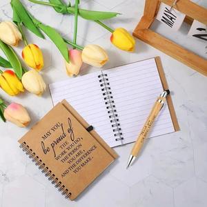 Spiral Notebook & Bamboo Pen Set, Inspirational Spiral Notebook & Pen, Motivational Note Pads for Teachers and Colleagues