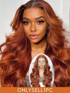 24 Inch Burgundy/Ginger Long Body Wavy Wigs for Women, Gorgeous Fluffy Wigs without Bangs, Synthetic Heat Resistant HD Lace Front Wigs for Party, Daily Use