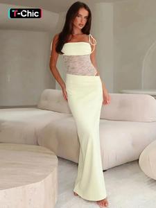 Women's Plain Contrast Lace Dress, Elegant Sleeveless Maxi Dress for Party Club Dating Wear, Ladies Clothes for All Seasons, Classy Modest Dresses