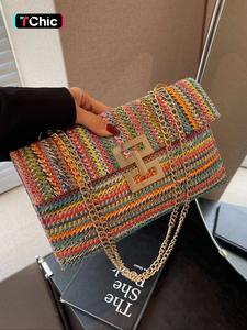 Women's Fashionable Colorful Chain Decor Crossbody Bag, Casual Versatile Shoulder Bag for Daily Used, Trendy All-match Commuter Bag, Crossbody Tote Bag