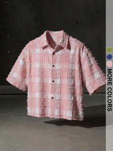 Men's Plaid Checked Shirt Casual Fashion Streetwear Print Simple Outdoor Comfortable Blouse Short Sleeve Long Loose-Fitting
