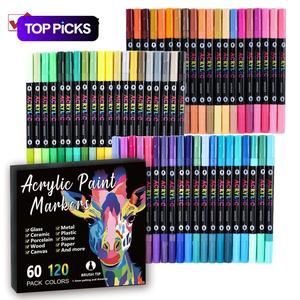 Acrylic Paint Marker Set, 48/60/96/120 Colors Dual-tip Color Art Supplies for Rock Painting, Canvas, Wood and DIY Crafts, Waterproof Acrylic Markers