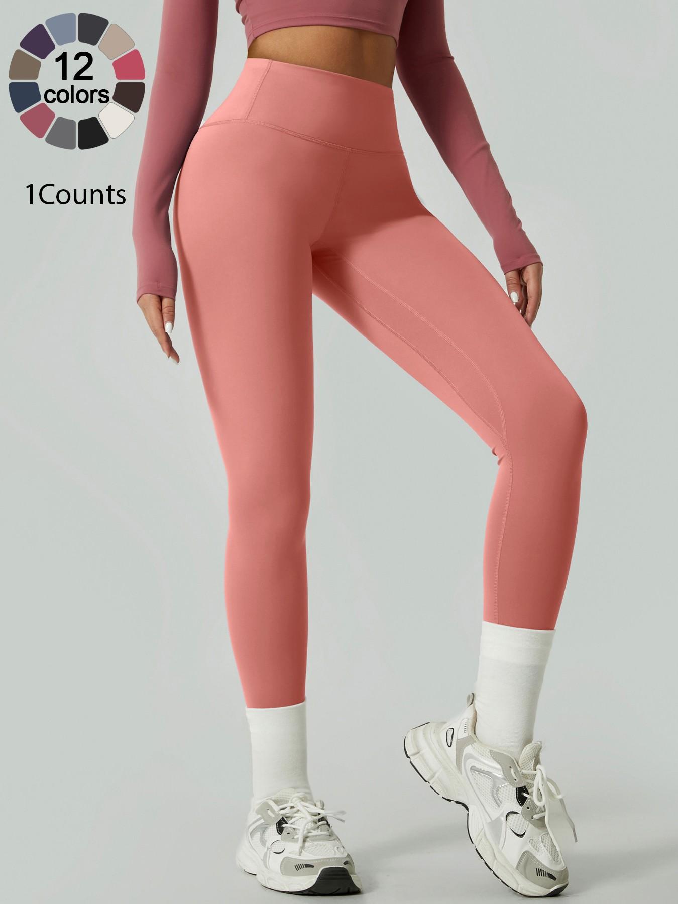 Women's Solid High Waist Sports Stretchy Athleisure Fitness Tight Fit High Waisted Leggings, Casual Comfy Breathable Athletic Skinny Fitness Training Pants for Yoga Gym Workout, Ladies Sportswear for All Seasons