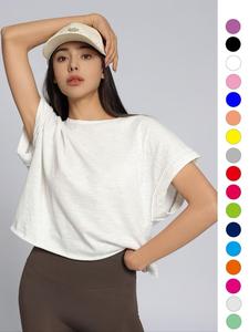 Women's Plain Cut-Out Asymmetrical Hem Batwing Sleeve Tee, Casual Short-Sleeve Round-Neck Loose Fit T-Shirt Top for Summer, Ladies' Clothing for Daily Wear