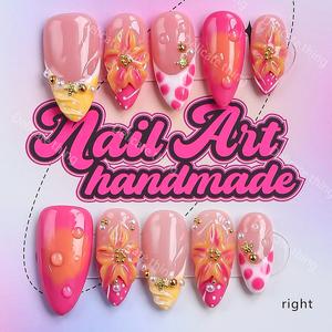 Delicatething Y2K Style Long Sharp Nails, Handmade Wearable Nail Set, 4 Sizes XS S M L, Beads, French Design, Perfect Gift for Women