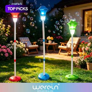 Height Adjustable Automatic Bubble Machine with LED Light & Music, Kids Standing Outdoor Bubble Blower Toy, Requires 3 AA Batteries & Bubble Solution (Not Included), Summer Backyard Party Wedding Toy, Toddler Bubble Machine