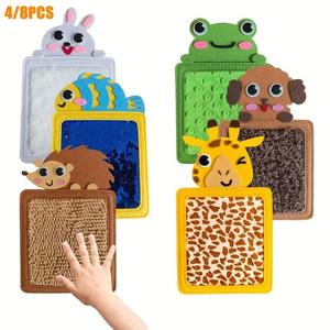 Animals Texture Color Recognition Touch Toys Plush Animals Sensory Mats, Multi-Animal Sensory Exploration Toy Set Enhancing Kids' Gaming Experience, Perfect Gift for babys Cognitive Development