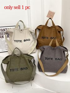 Women's Fashionable Letter Print Nylon Canvas Tote Bag, Foldable Zipper Closure, Multifunctional Lightweight, Perfect for Vacation, Casual, Shopping, Street Style, Casual Office Handbag