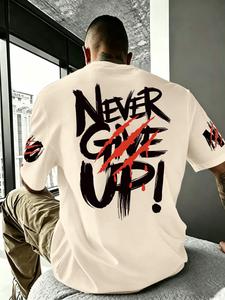 Men's Loose-Fitting Short Sleeve Knit T-Shirt with Letter Print, Casual Summer Top for Comfortable Everyday Wear