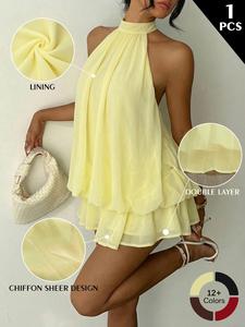 Women's Summer Fashion Everyday Party Halterneck Lace-up Mini Dress Home Outdoor City Slim Trend Casual Elegant Youth Simple Versatile Texture Temperament Natural Literary Art