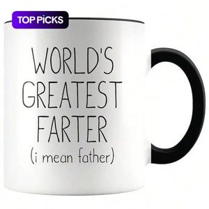 1pc Funny Dad Coffee Mug - Ceramic Cup with "World's Best Farter I Mean Father" Humor, White/Black, Birthday Christmas Gifts for Father's Day, Office & Home Use, Gift for Dad | Durable Coffee Cup, Funny Coffee Mug