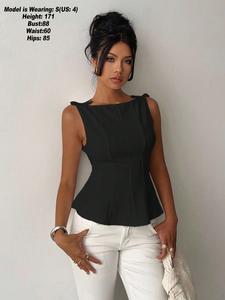 Women's Elegant Sleeveless Casual Shirt, Plain Pattern, Slim-Fitting Design, All Seasons Wear, Perfect for Daily
