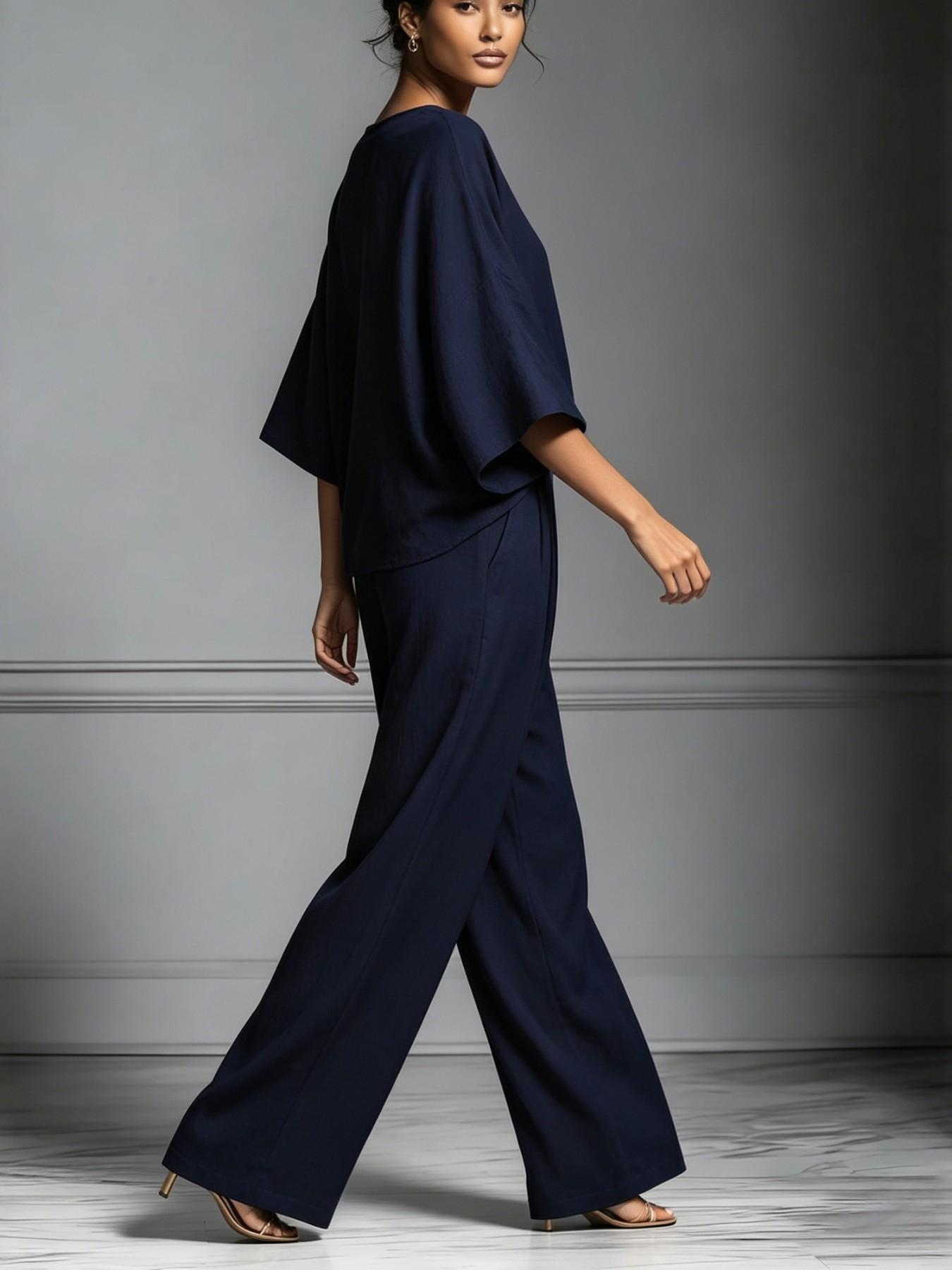 Women's 2026 Summer New Fashion Elegant Bell Sleeve Linen Set, Casual Stylish, European and American Style, Comfortable and Chic